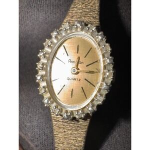 Armitron Women 17‎ Jewels Diamond Bezel Gold Tone Mechanical Wind Watch 6 1/4"